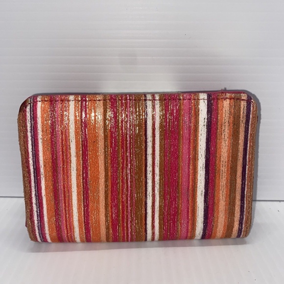 Nanette Lepore Stripe Wallet 6" Gold & Pink & Orange & White- - Picture 8 of 8